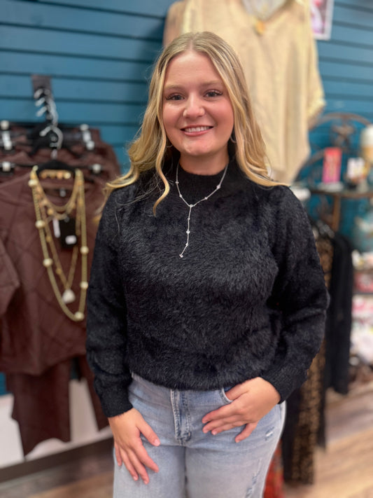 Fluffy Black Knitted Sweater