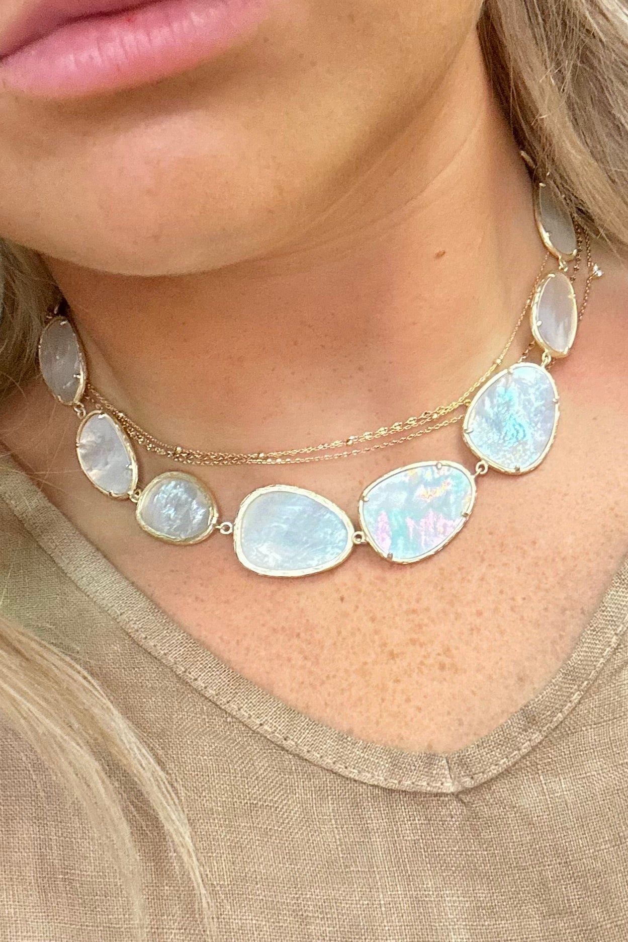 Gold Matt Mother of Pearl Necklace