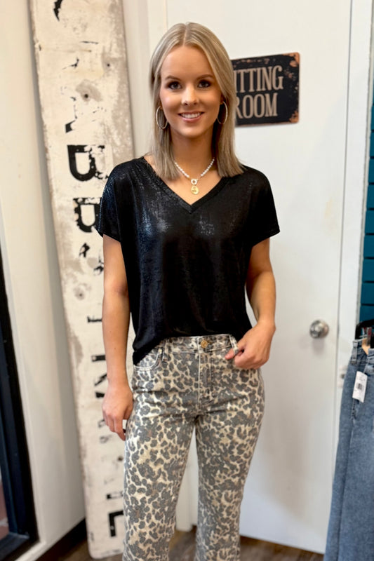 Metallic V-Neck Tee - Black or Gold