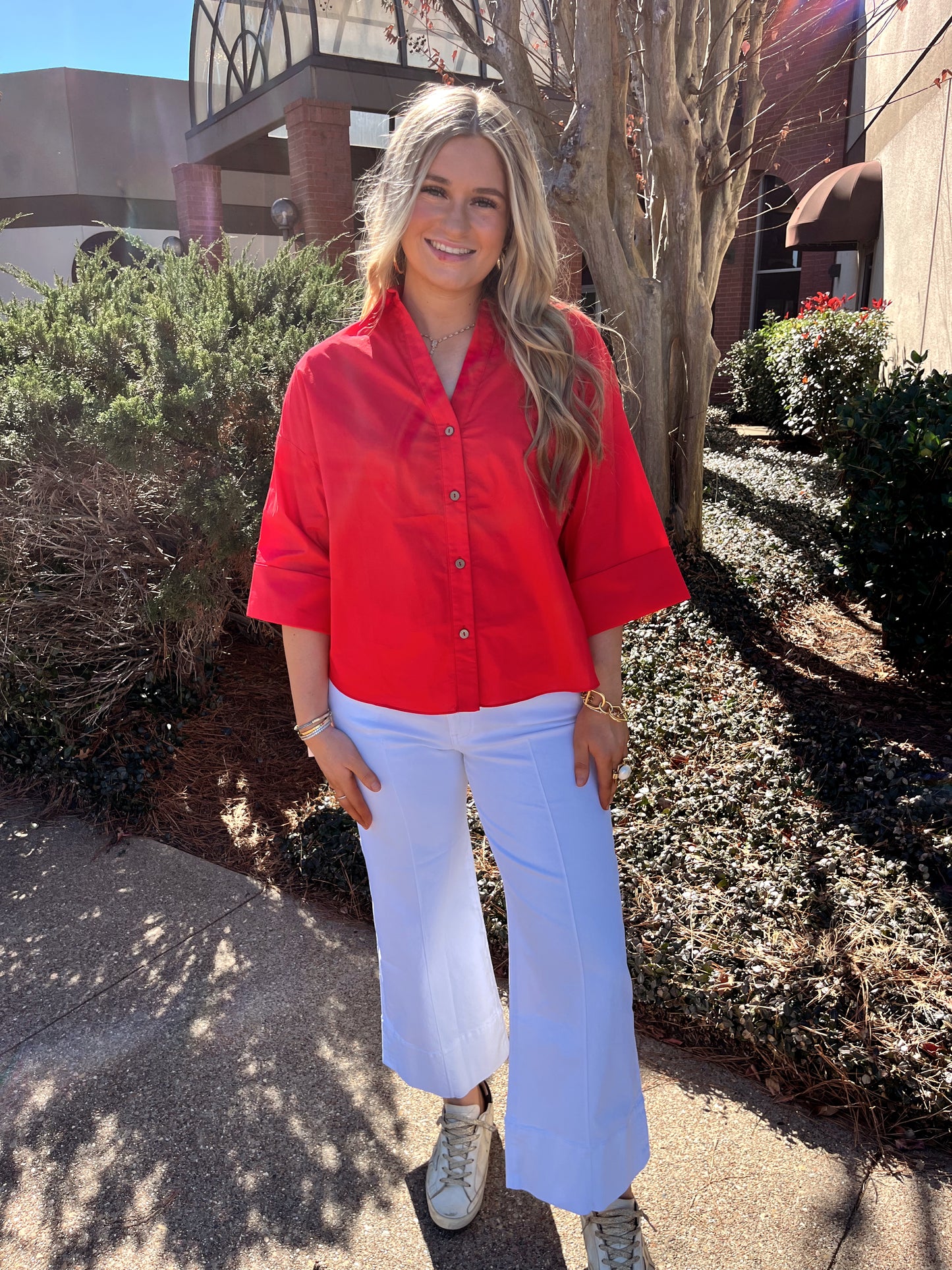 Tomato Red Button Up