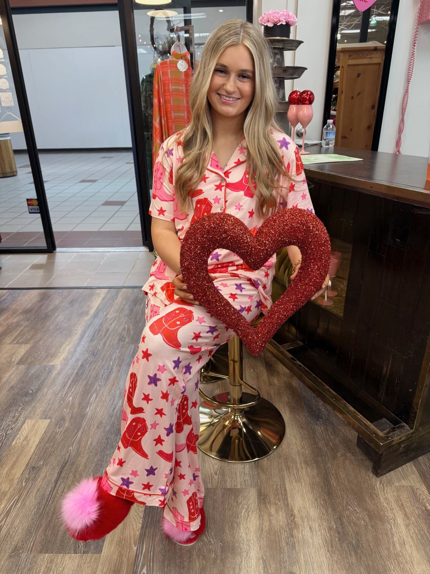 Howdy Hanny Pink Boots and Stars Pajama Set