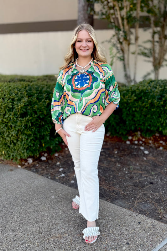 Moroccan Tile Peasant Top by Jade