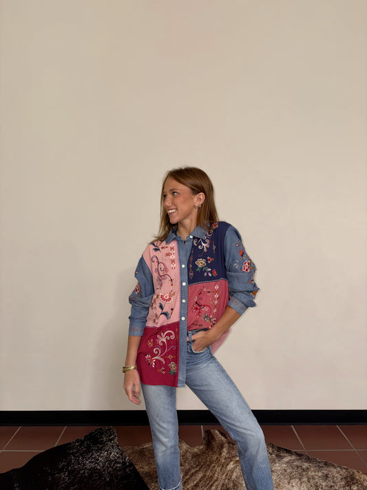 Multi Embd Collared Blouse- John Mark