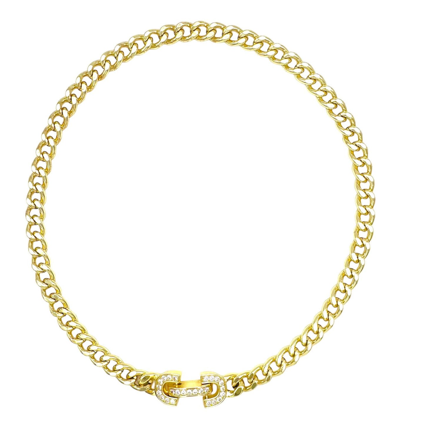 Gold Chain Necklace with CZ Clasp