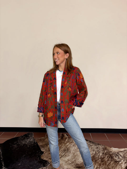 Dark Coral Embroidered Jacket - John Mark