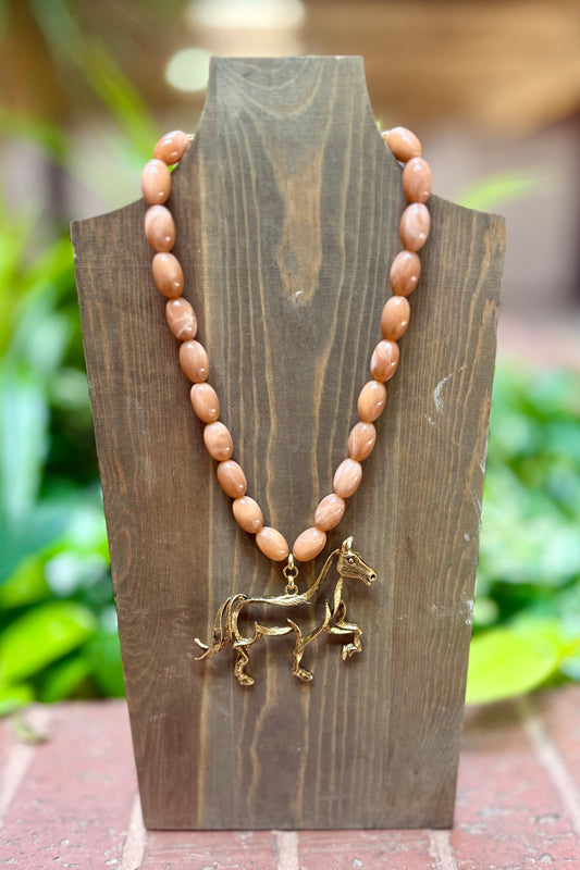 Beaded Brown Horse Necklace