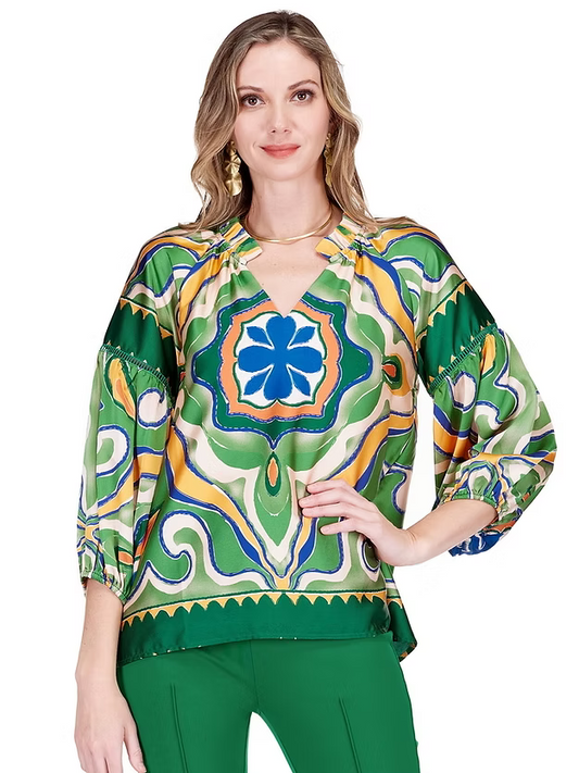 Moroccan Tile Peasant Top by Jade