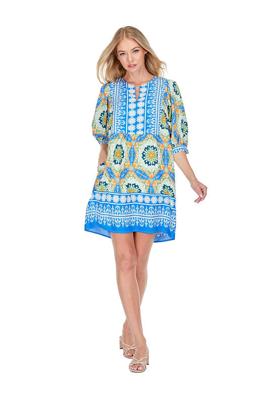 Border Yoked Short Sleeve Dress