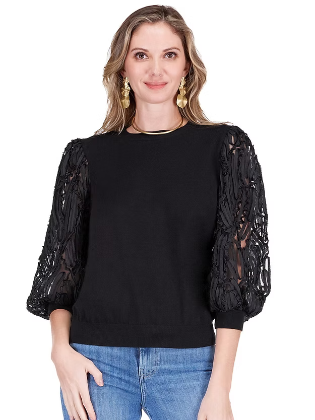 Pattern Sleeve Sweater Top