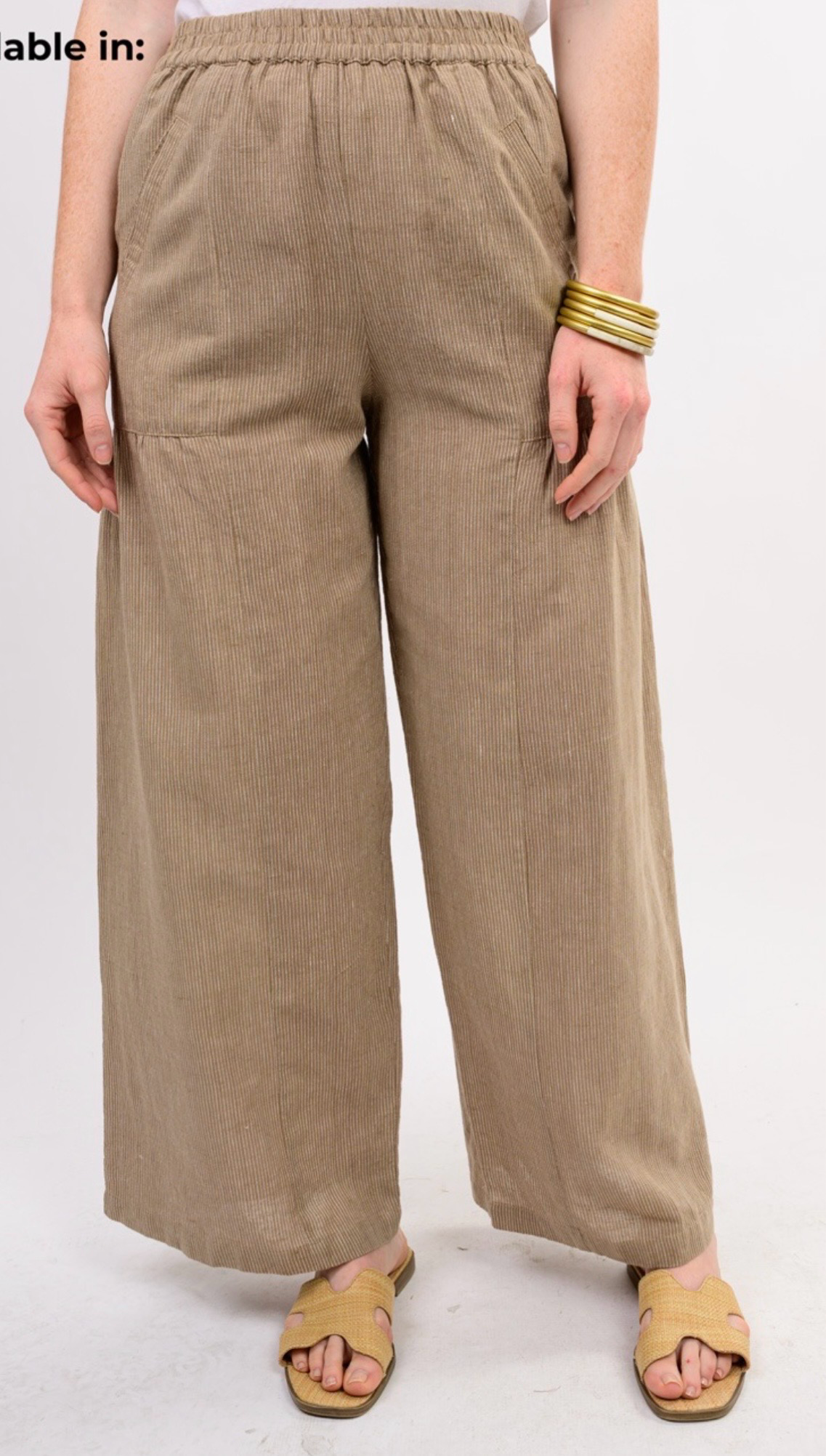 Wide Leg Striped Pant in Khaki by Ivy Jane