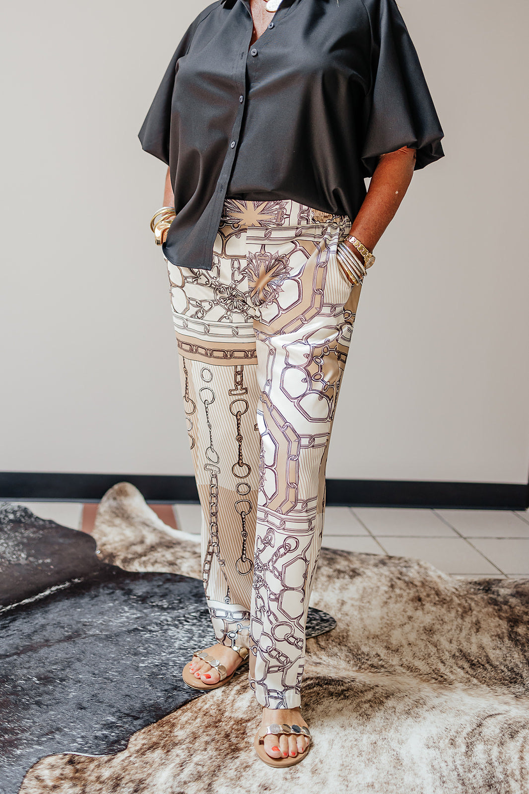 Equestrian Inspired Scarf Print Pants