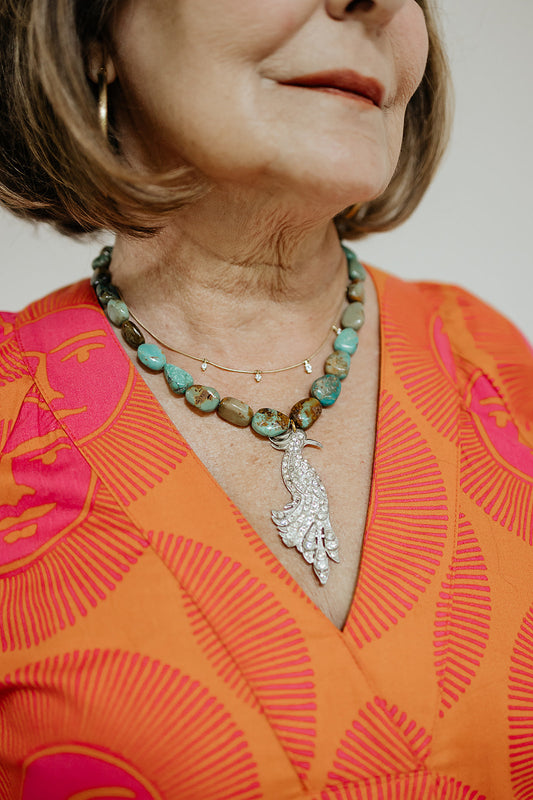 Made in the Deep South 1940s Bird Brooch Turquoise Necklace