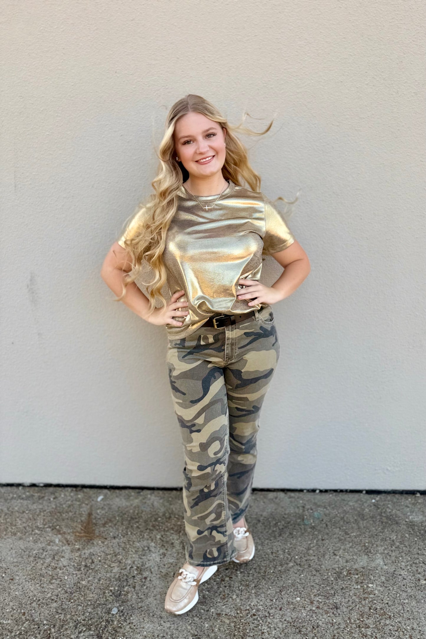 Metallic Round Neck Top