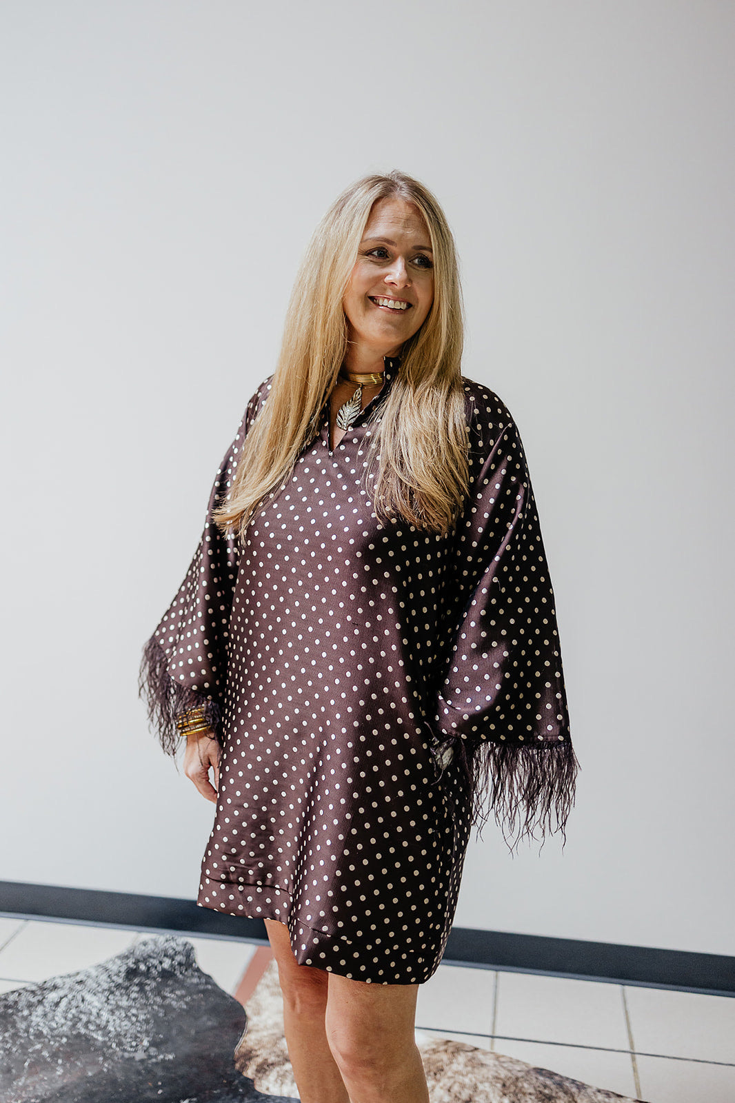 Chocolate Polkadot Feathered Dress