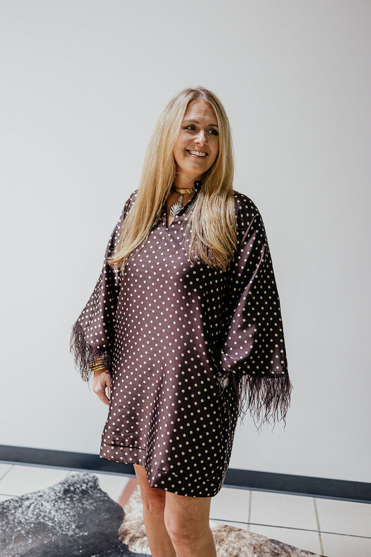 Chocolate Polkadot Feathered Dress