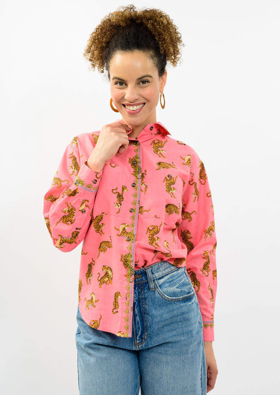 Tiger Button Down Top