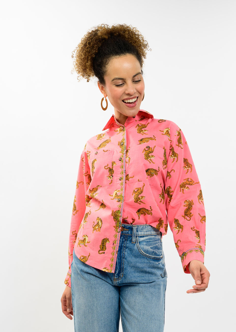 Tiger Button Down Top