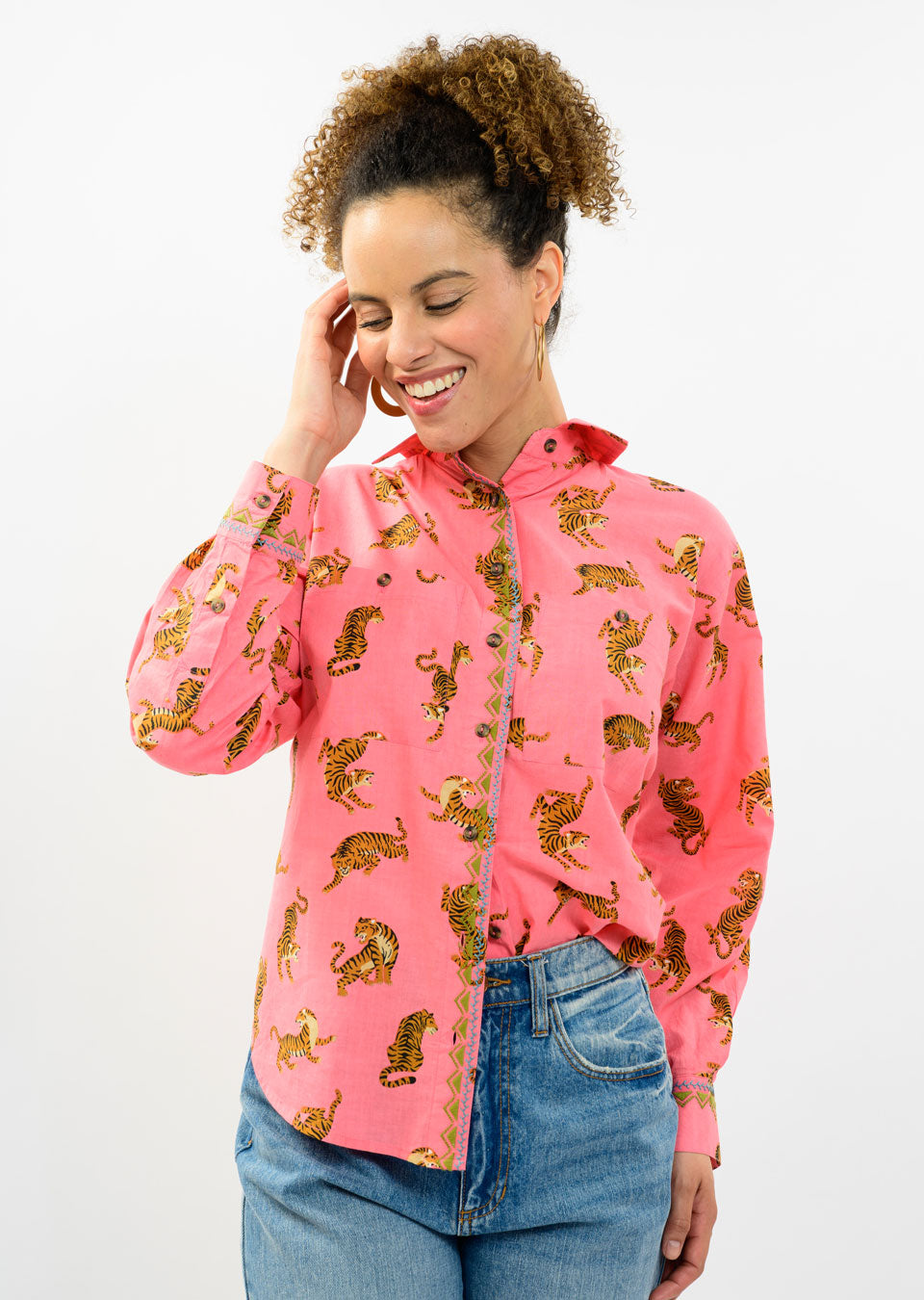Tiger Button Down Top