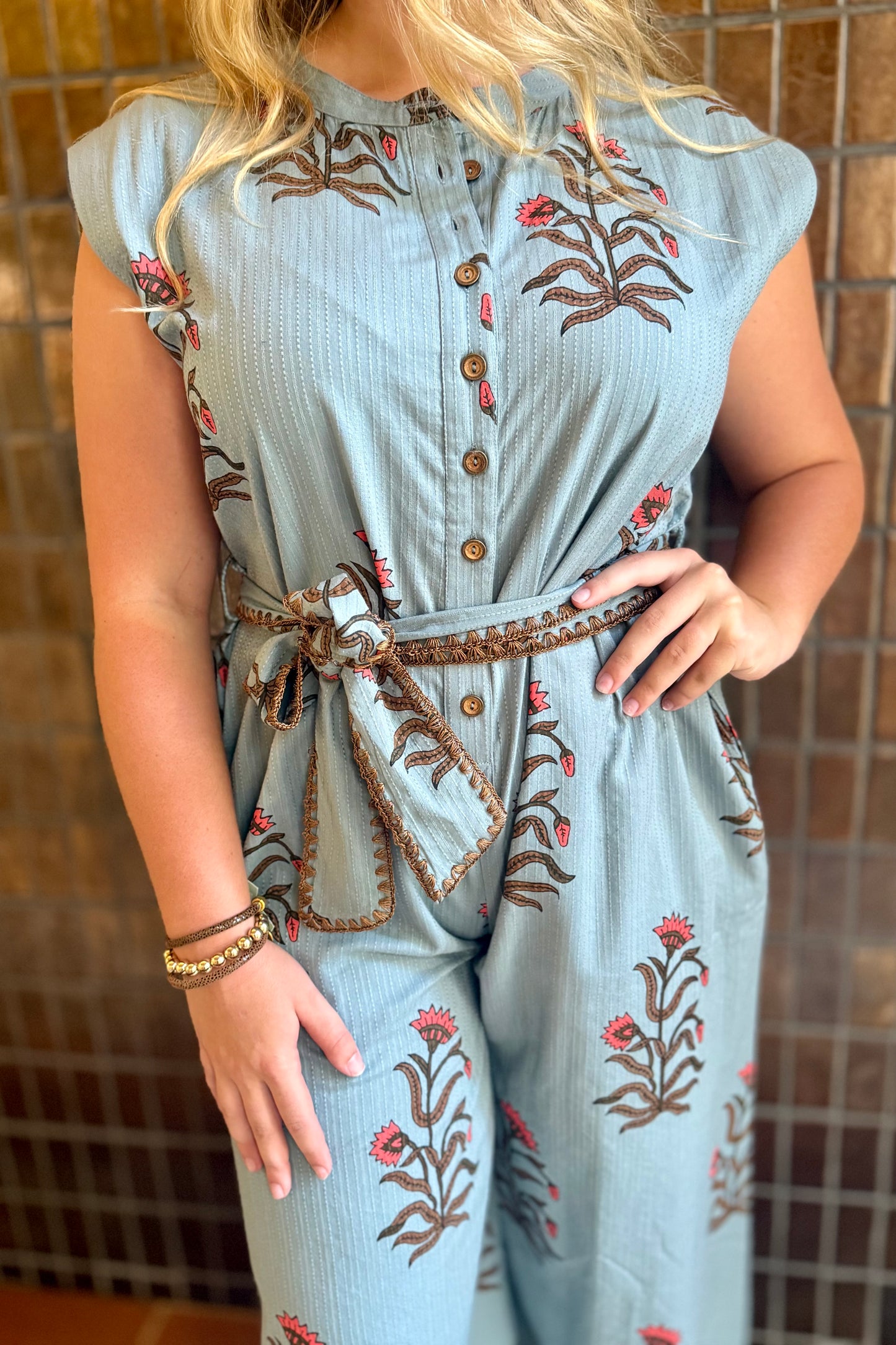 Floral Block Print Jumpsuit- Uncle Frank