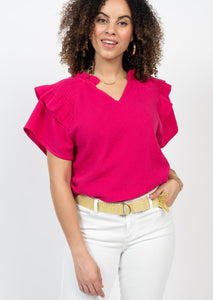 Hot Pink Ruffle-Sleeve Top