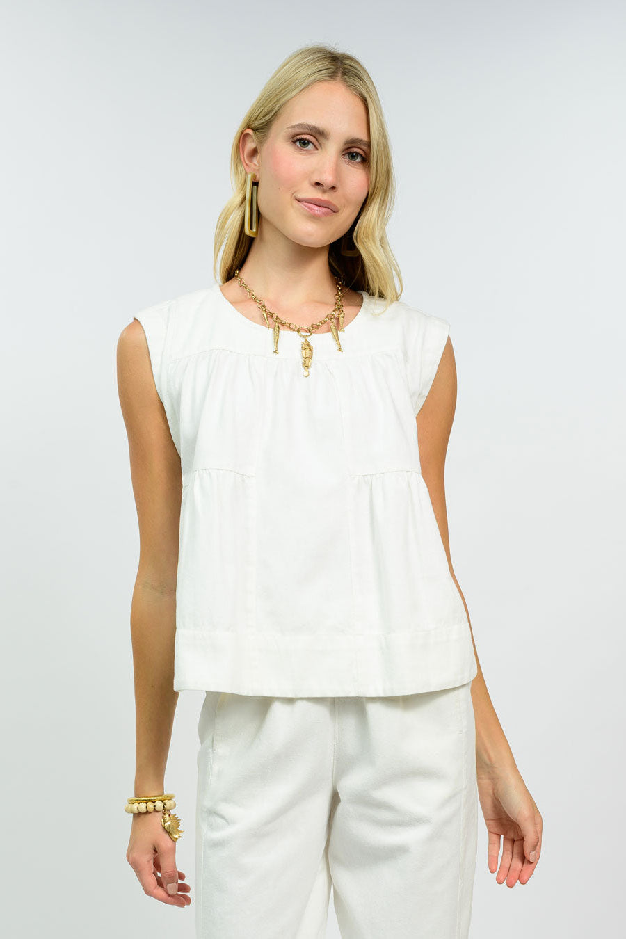 White Denim Swing Pant Set