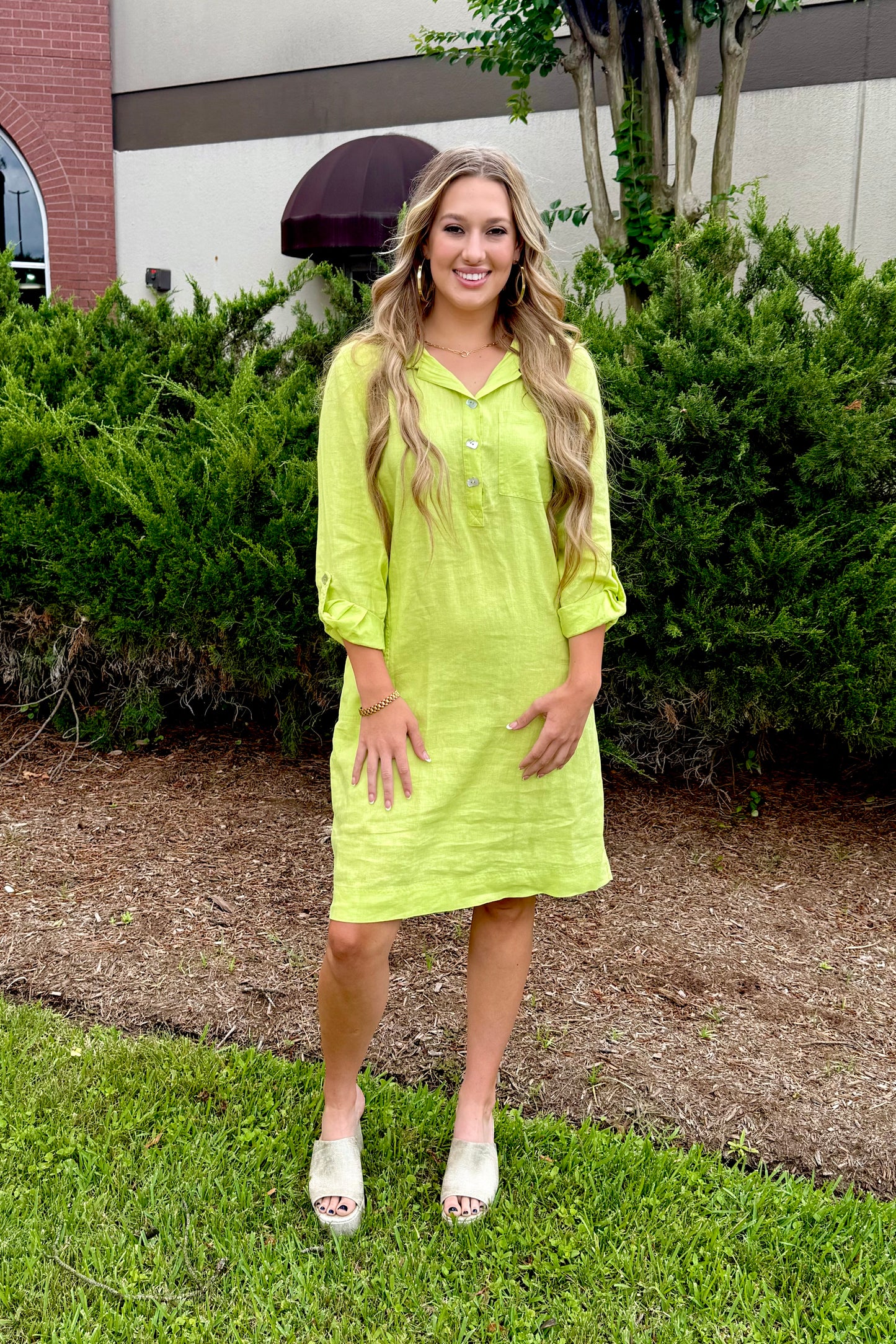 John Mark Vibrant Lime Linen Dress