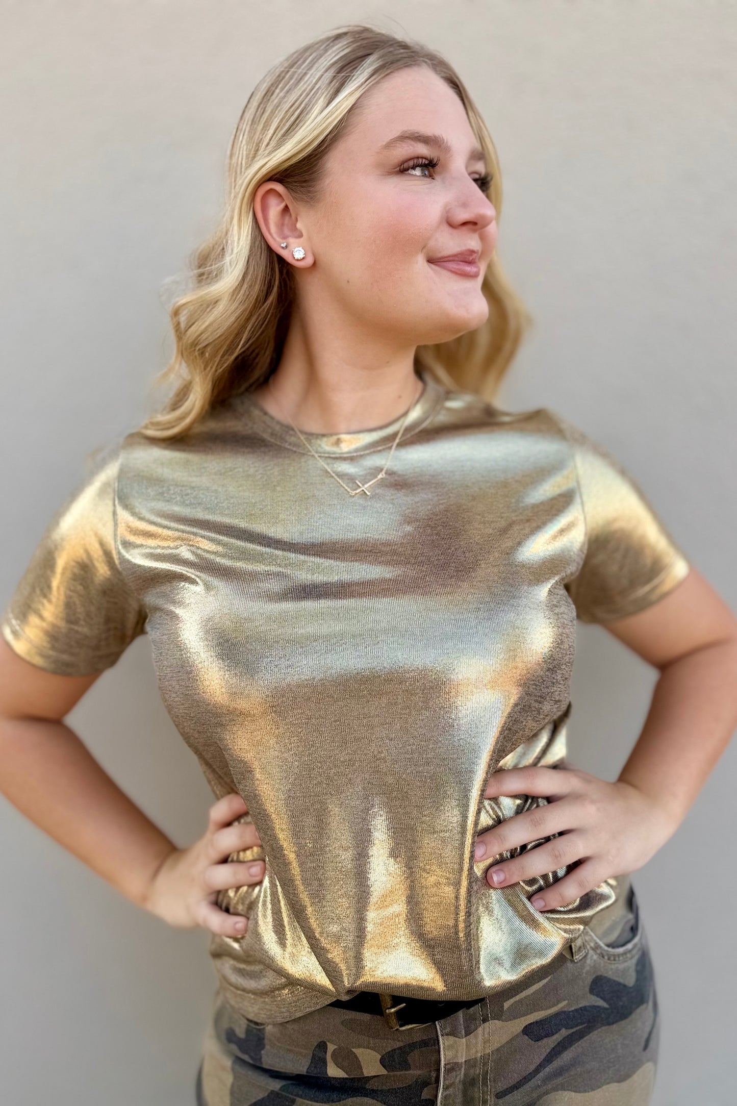 Metallic Round Neck Top