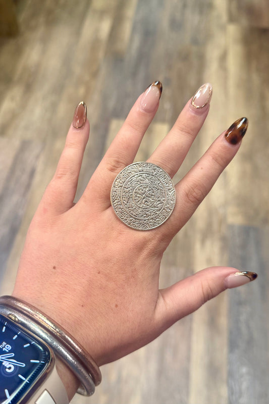 Silver Tone-Aztec Inspired Ring