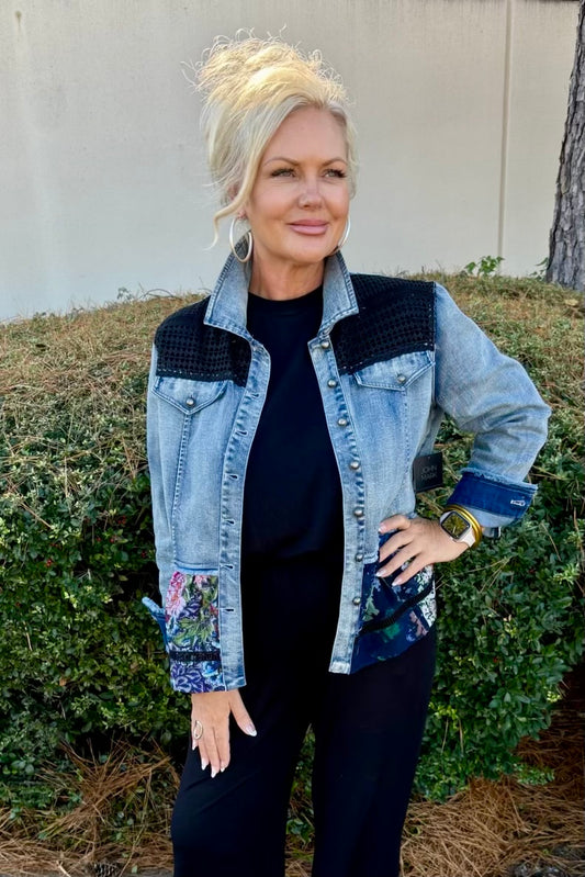 Denim with Floral Lace Jacket by John Mark