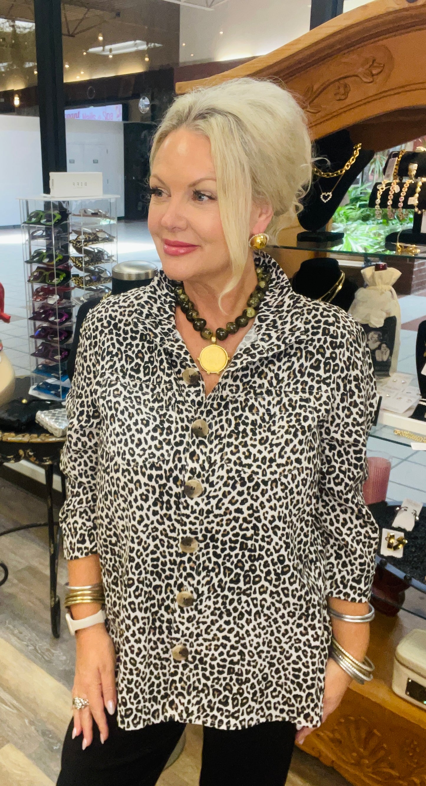 Cheetah Printed Button Front Shirt W/ Collar - John Mark