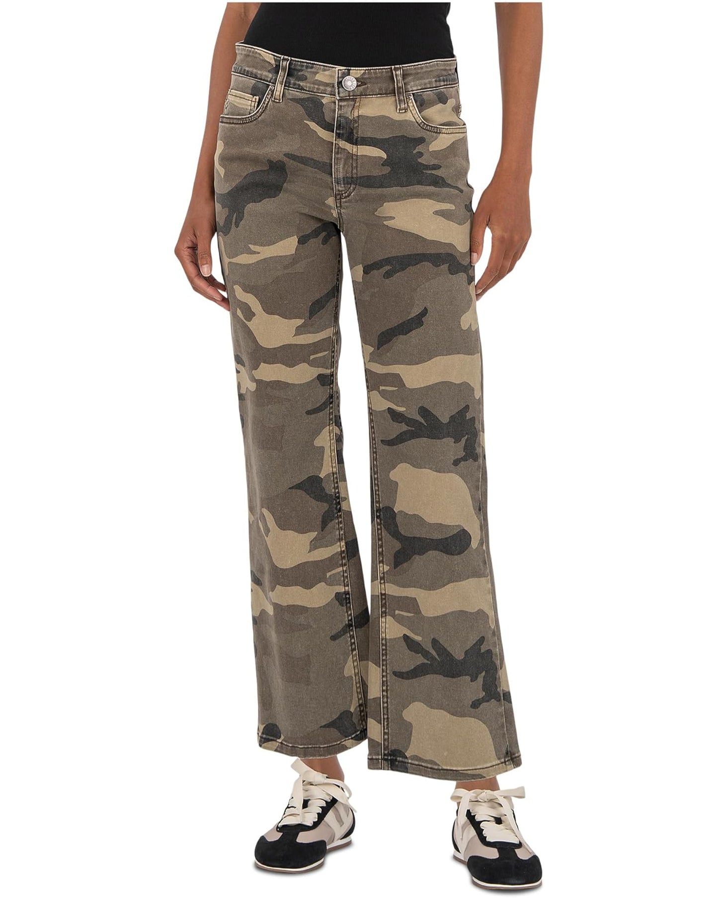 Kelsey High Rise Ankle Flair by Kut in Olive Camo