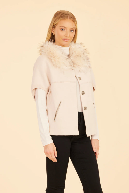 Faux Fur Trim Cardigan - Available in Ivory and Maroon