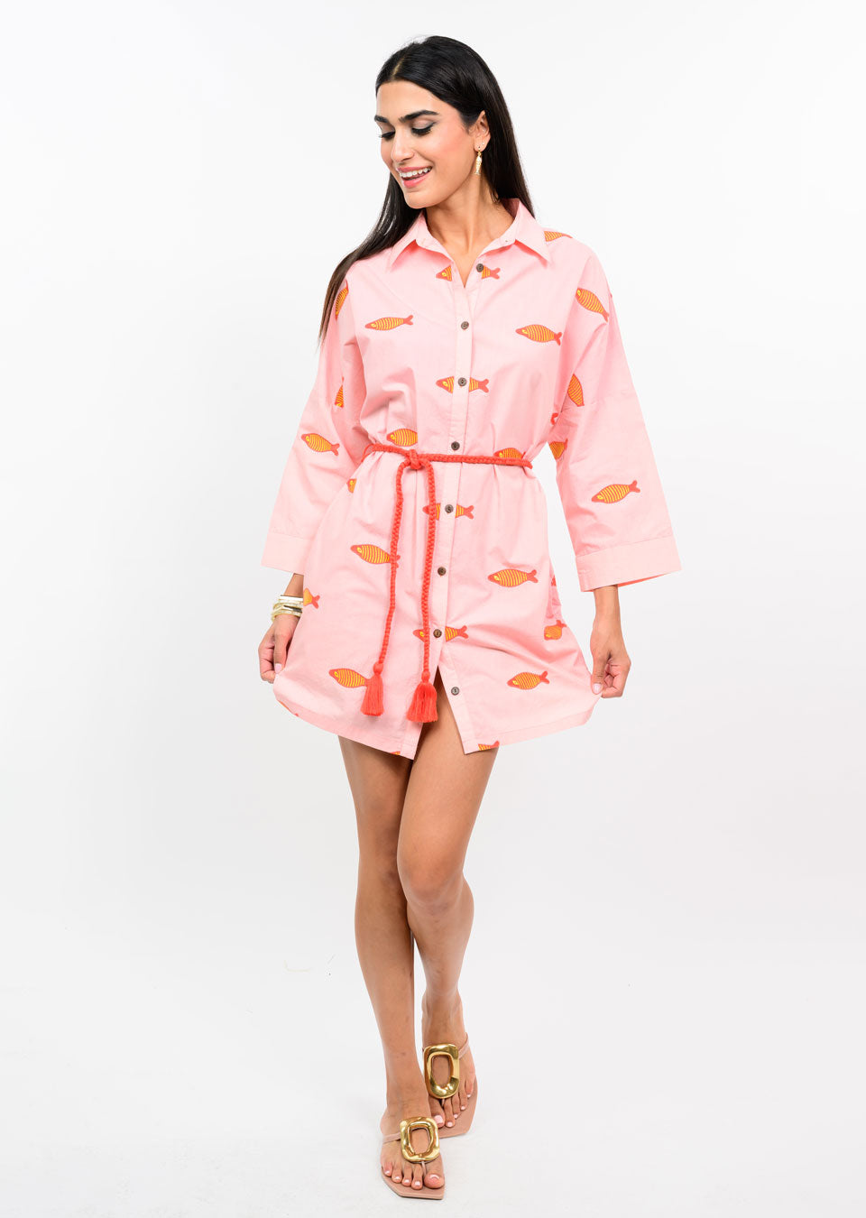 Embroidered Fish Shirtdress