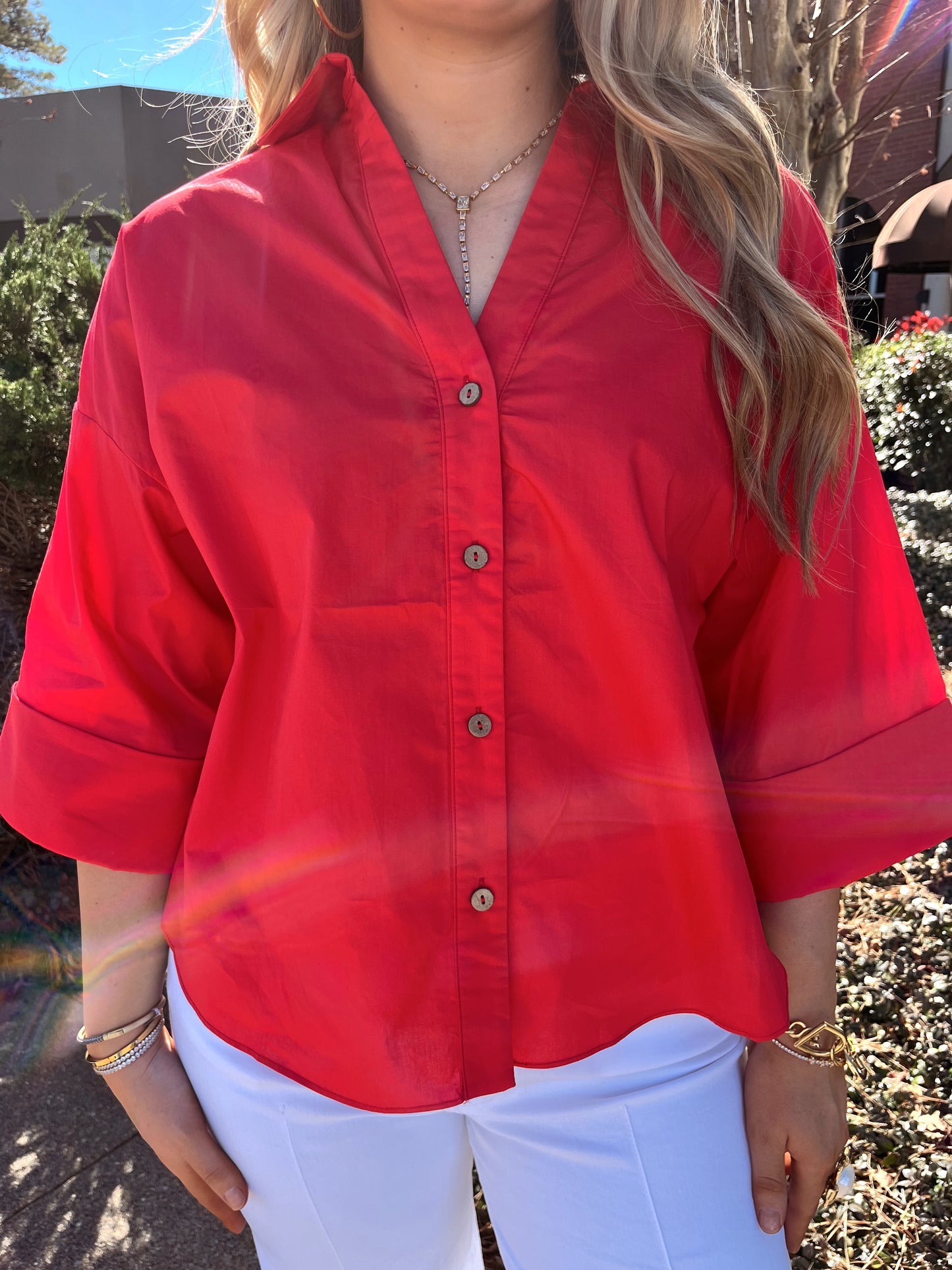 Tomato Red Button Up