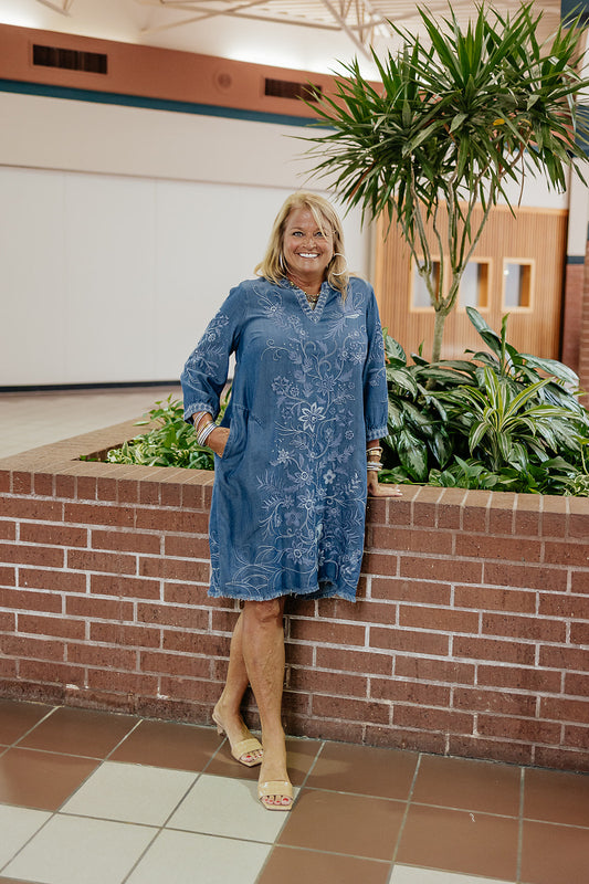 Embroidered Soft Chambray Dress by John Mark