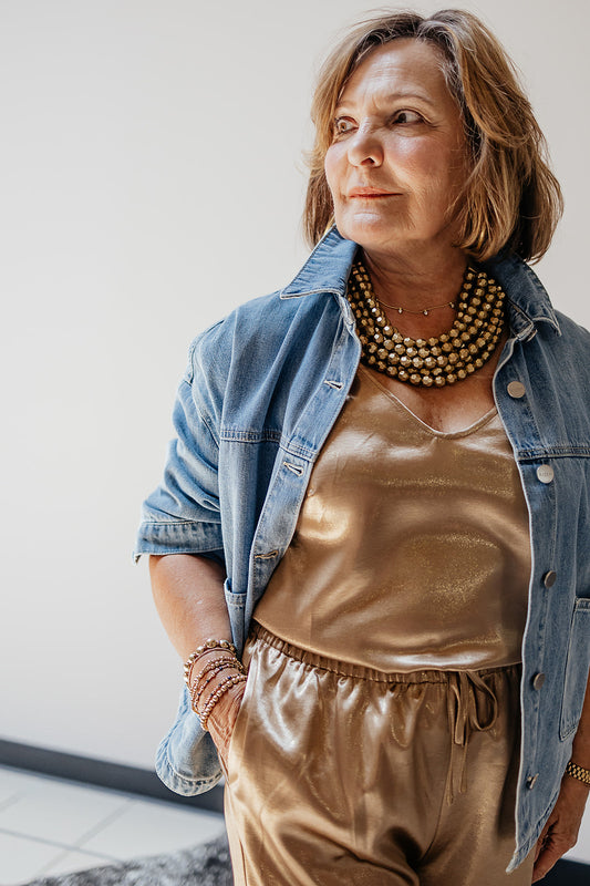 Gold Metallic Tank and Pants Set