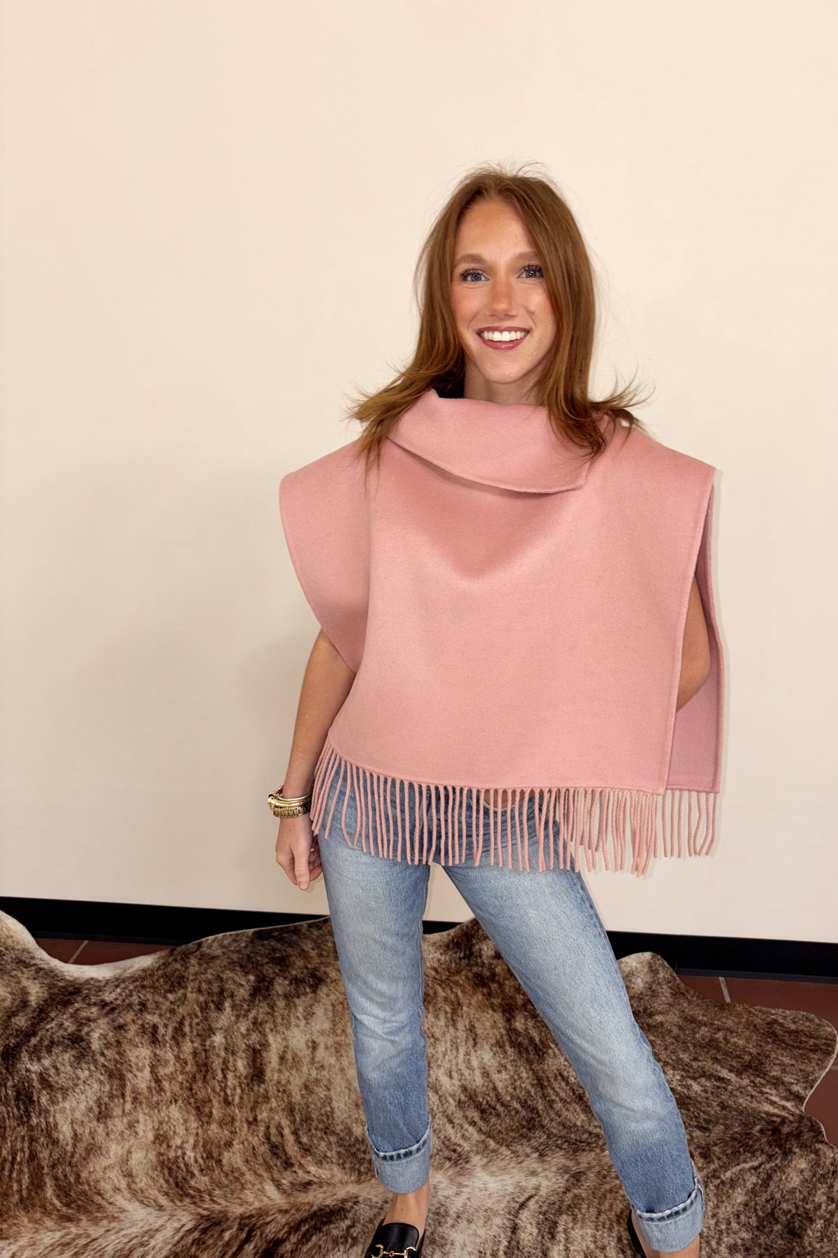 Fringe Poncho - Chocolate and Blush