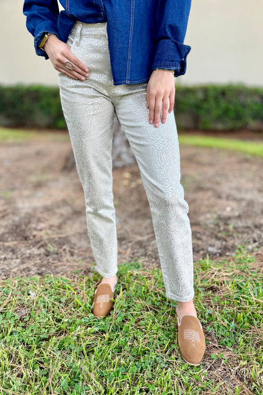 Cream/Silver High Rise Charlize Jean by Kut