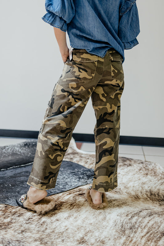Ashton Wide Leg Olive Camo Jean by Kut