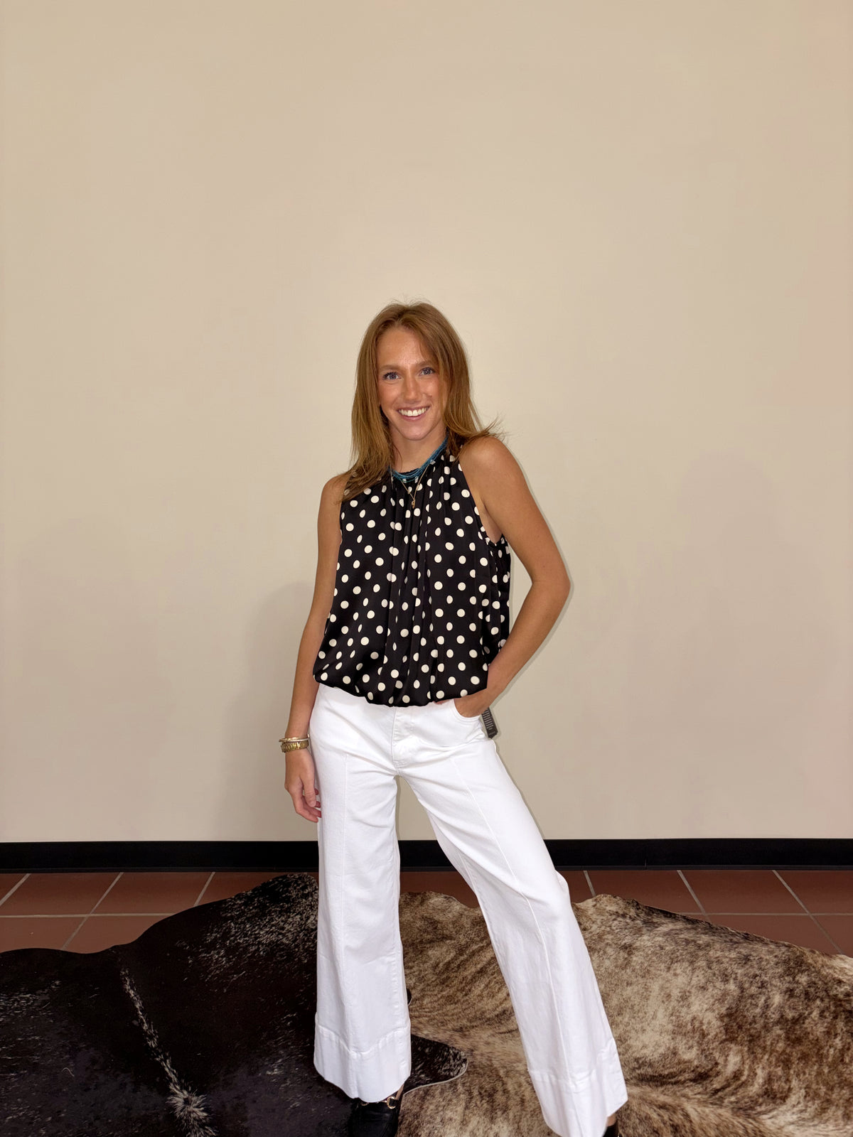 Polka Dot Sleeveless Blouse