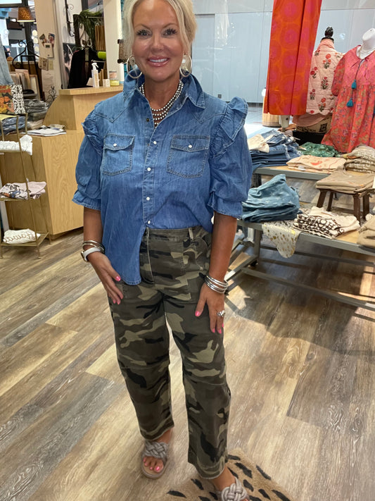 Ashton Wide Leg Olive Camo Jean by Kut