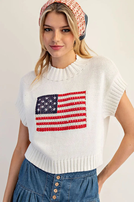 American Flag Mock Neck Sweater