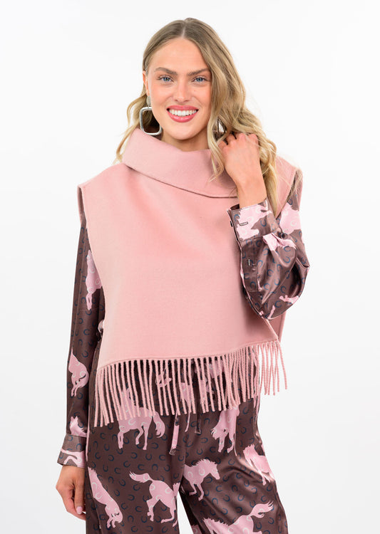 Fringe Poncho - Chocolate and Blush