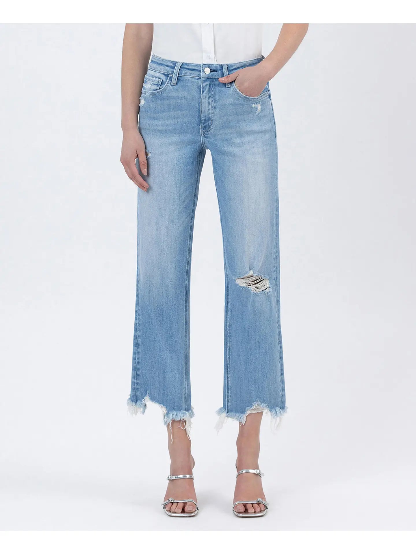 High Rise Distressed Crop Slim Wide Jeans by Vervet