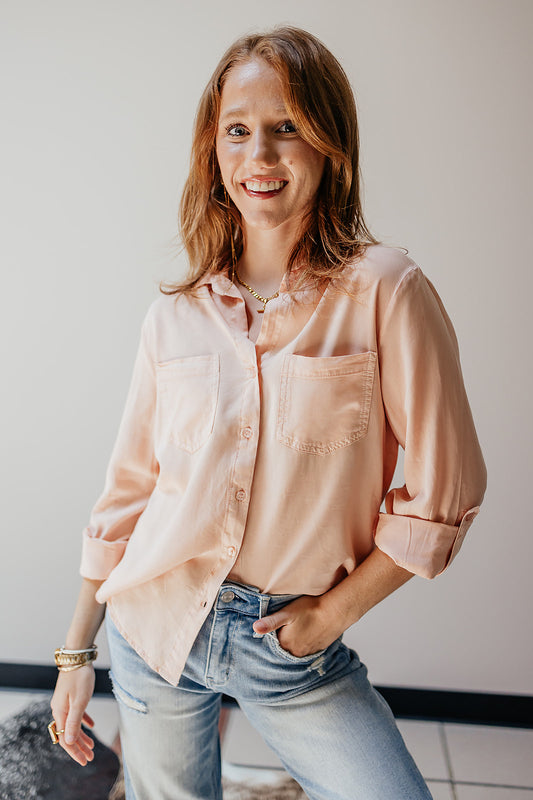 Peach Button Up Top by Velvet Heart