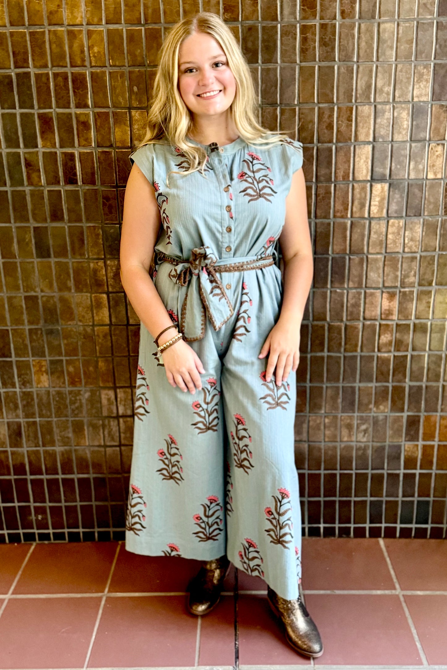 Floral Block Print Jumpsuit- Uncle Frank