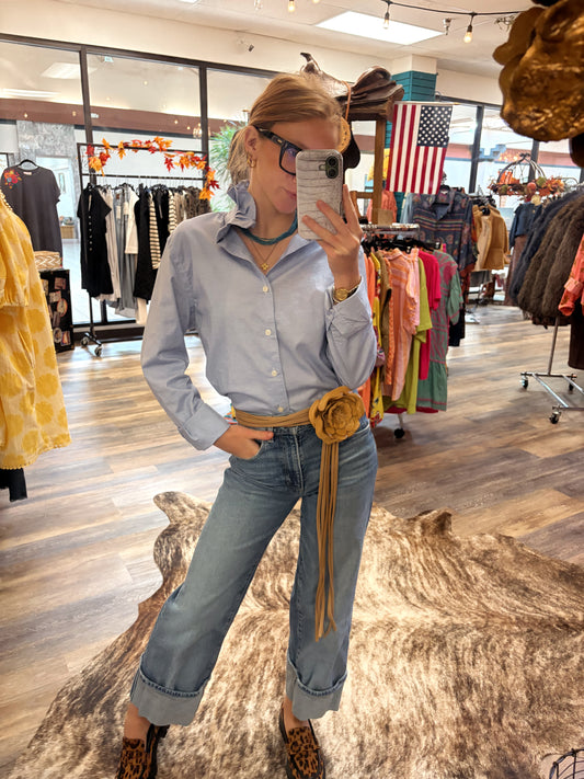 Rosa Leather and Fringe Belt in Camel or Cream