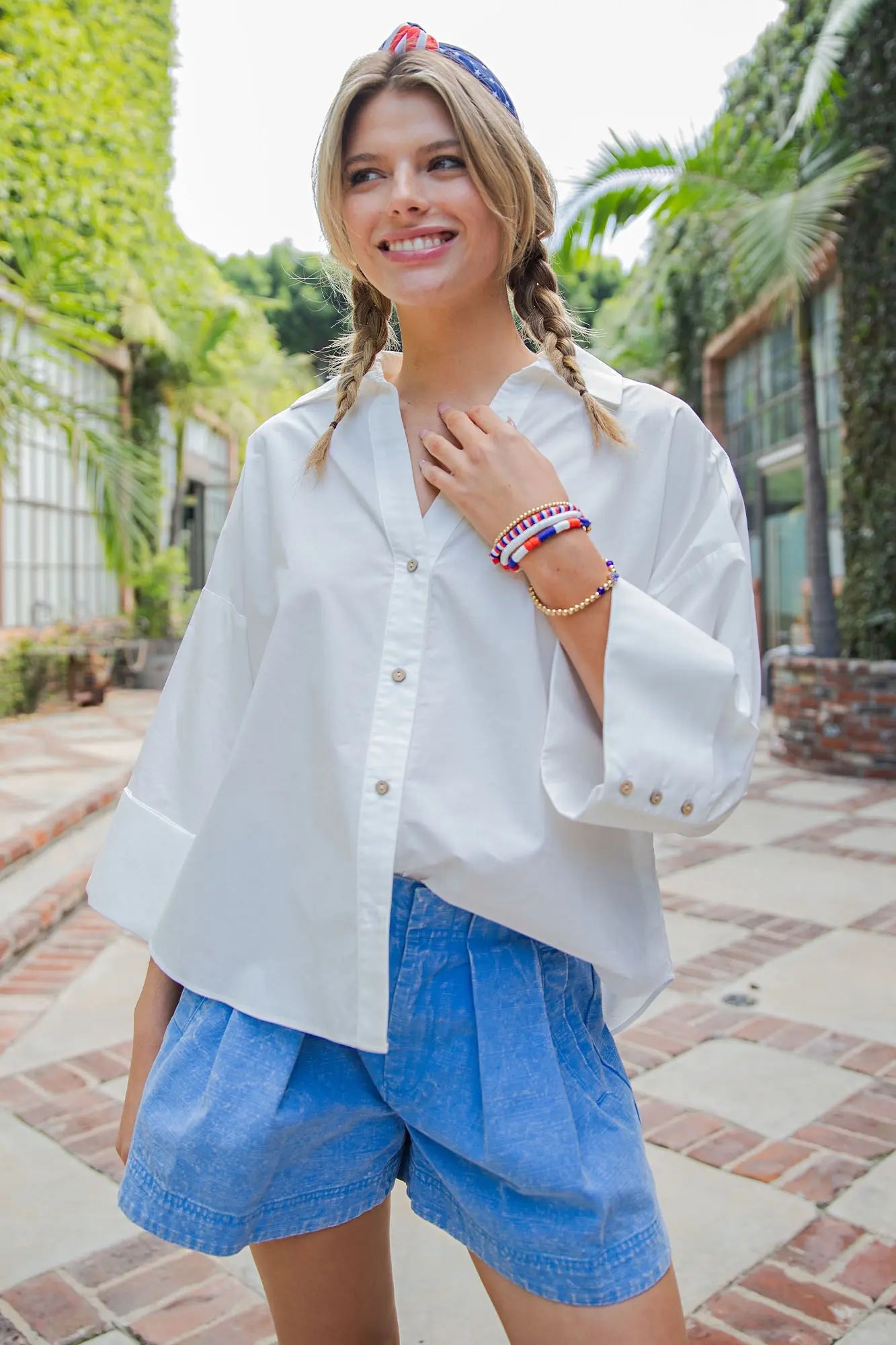 White Pleated Button Down Top