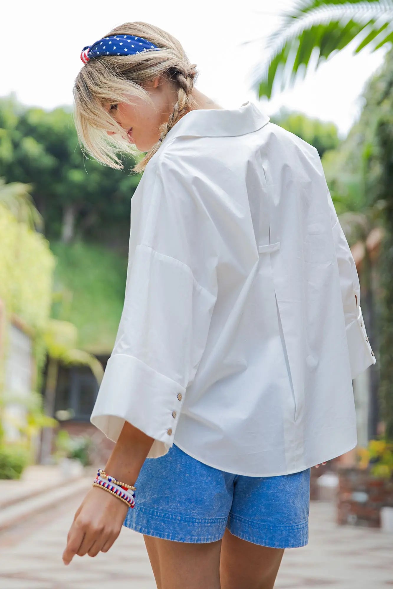 White Pleated Button Down Top