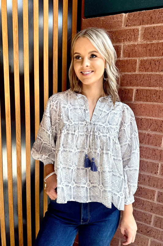 Maze Block Print Top by Ivy Jane